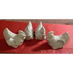 Vintage 1980's White Porcelain Chicken Hens Napkin Rings Lot Of 4 Made In Japan‎